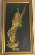 Thai Temple Rubbing Original Relief Gold Material Sculpture On Black Paper Board picture