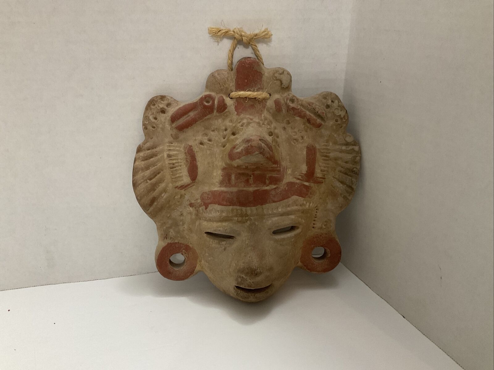 Vintage Aztec Mayan Eagle Warrior Clay Terra Cotta Mask #3