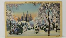 Mormon Temple Grounds In Winter, Vintage Salt Lake City Utah Postcard  picture