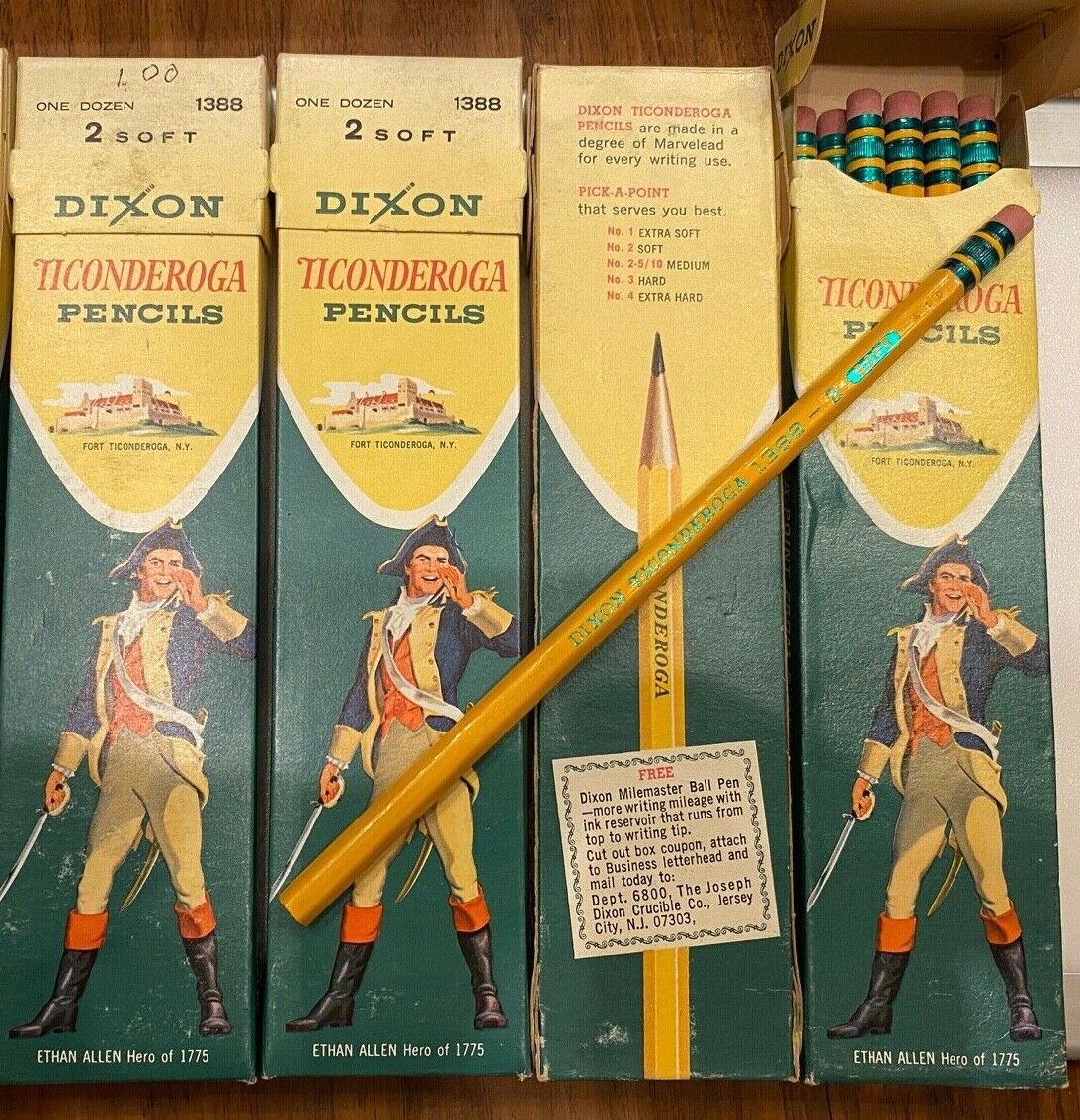 2 Soft  #1388 Ethan Allen Cover Ethan Allen One Dozen Dixon Ticonderoga Pencils No 