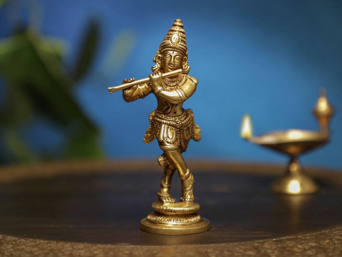Lord Krishna Flute Statue Temple Pooja Home Decor Sculpture Hindu Lord Figurine