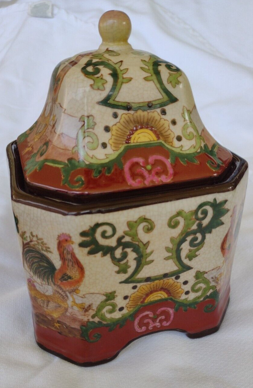 Porcelain Asian Temple Vase With Lid and Seal on Bottom