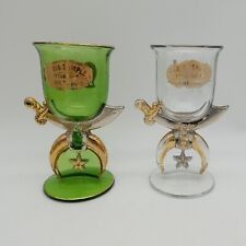 2 Masonic Shriner Glasses 1899 Syria Temple Sword Lion Pittsburgh PA Green Clear picture