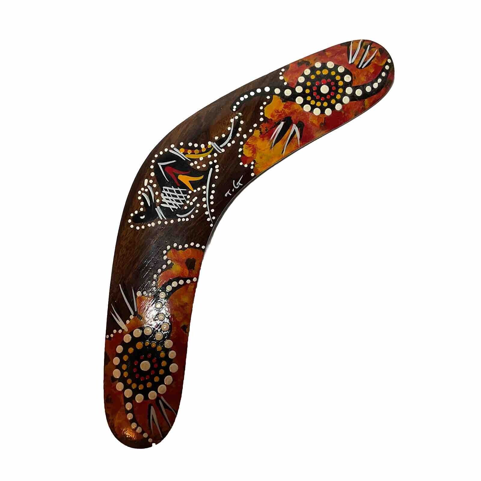 Handmade Hand Painted Signed Wood 10” Boomerang