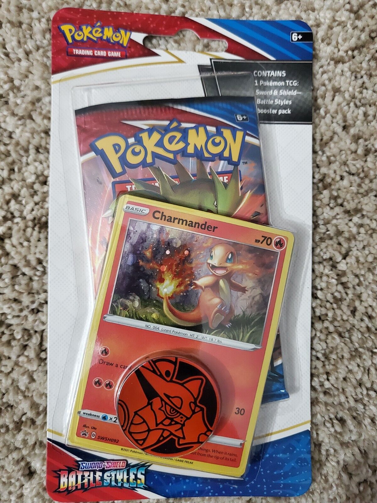 Charmander Promo Card & Coin Factory Sealed Pokemon Battle Styles Booster Pack 