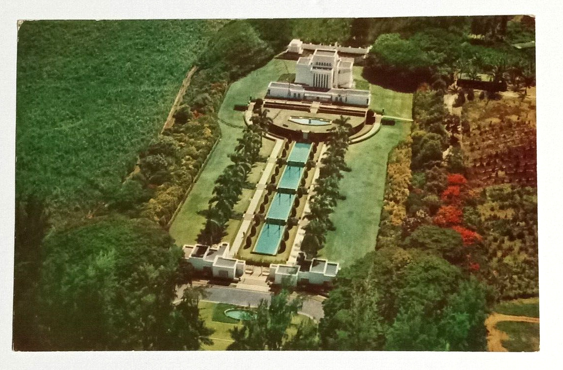 Mormon Temple Aerial View Laie Oahu Hawaii HI Mike Roberts Postcard c1960s
