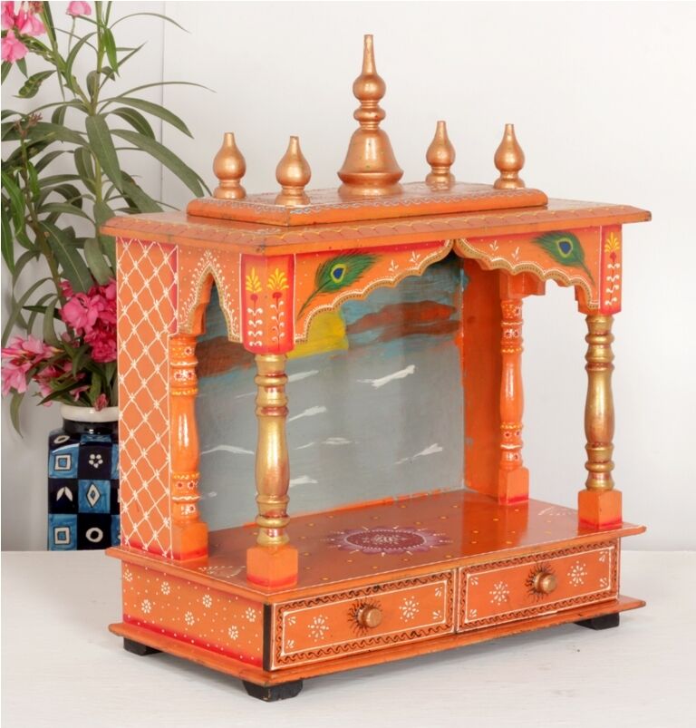 Wooden Handcrafted Hindu Temple Mandir Pooja Ghar Mandapam for Worship Hawan-37E