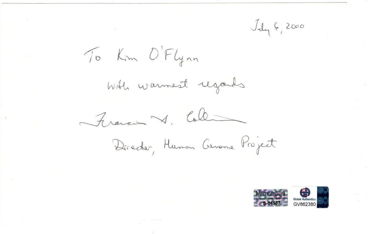 Francis S. Collins Signed Index Card / Autographed Human Genome Project + Card