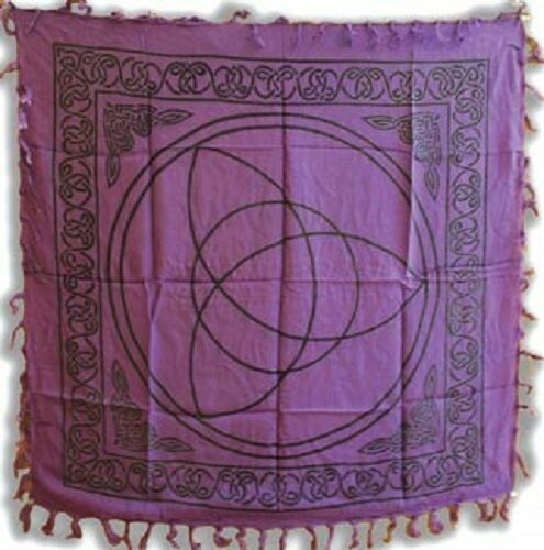 Altar Cloth, Triquetra, Purple-Black  Bordered with Celtic Knot ,Wicca