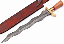 Flamberge Warrior Damascus Sword Custom Made - Hand Forged Damascus Steel 1675 picture