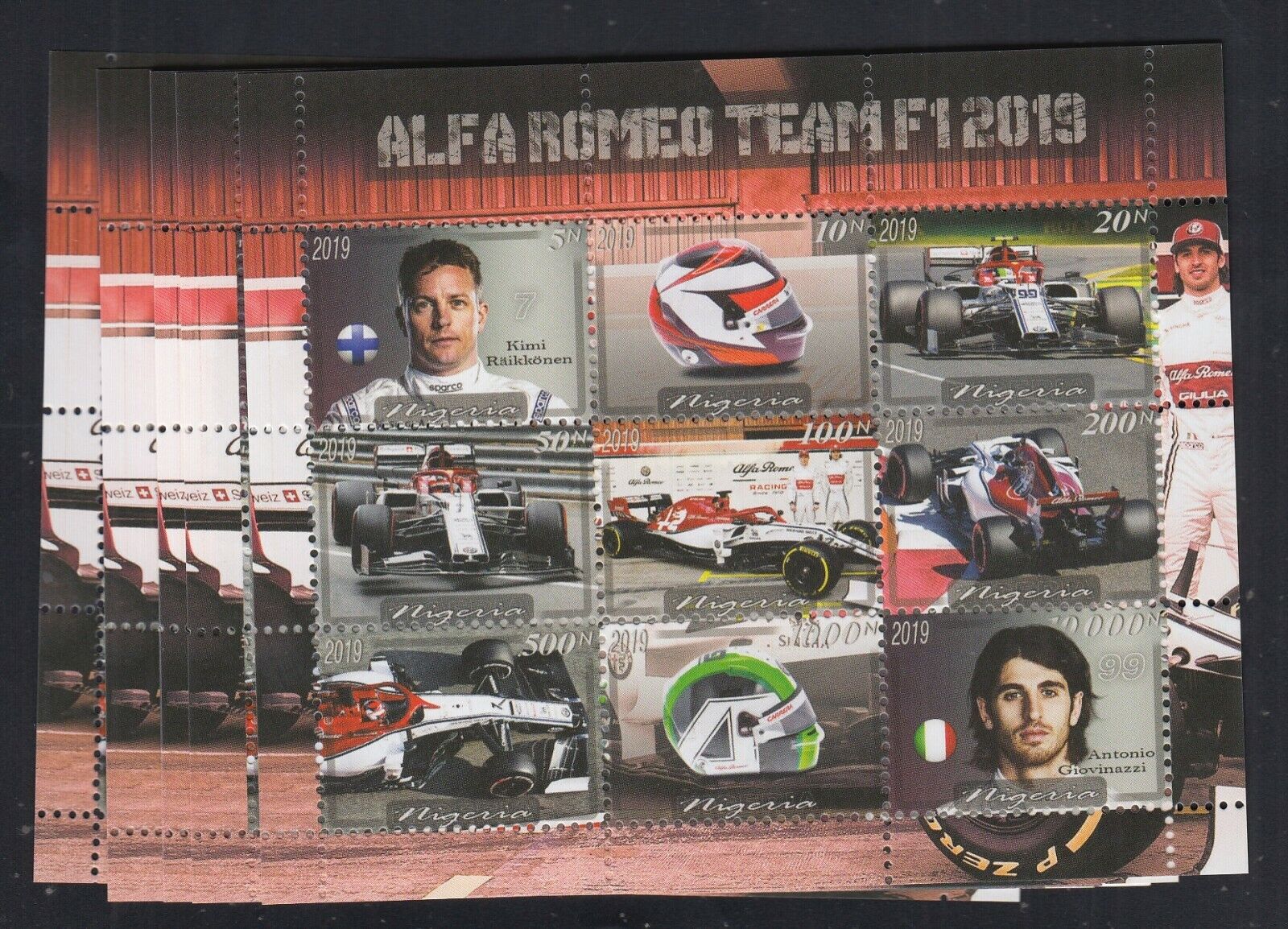 10x Auto Sport Formula F1 Alfa Romeo team perf -Private Local Issue [G8] not MNH