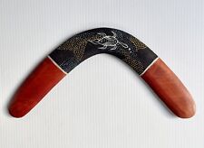 15” Vintage Australian Wood Souvenir Boomerang Hand Painted Turtle & Lizard picture