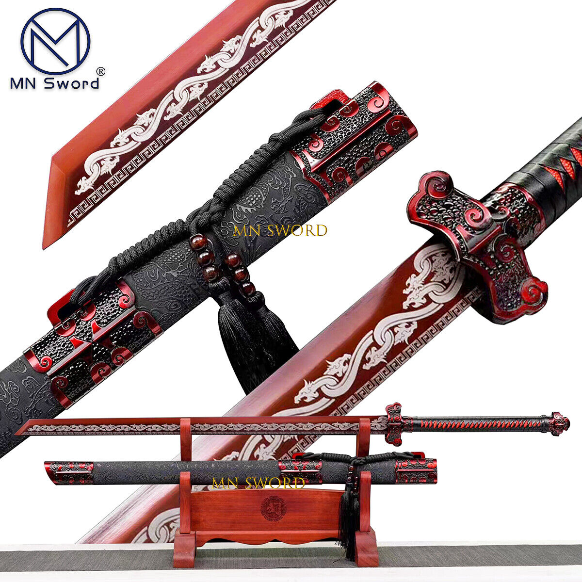 Chinese Tang Dynasty Dao Dragon Pattern Carbon Steel Blade Japanese Ninja Sword
