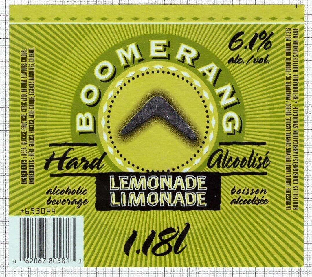 CANADA Labatt Brewing Company BOOMERANG 1,18L beer label C2170 086