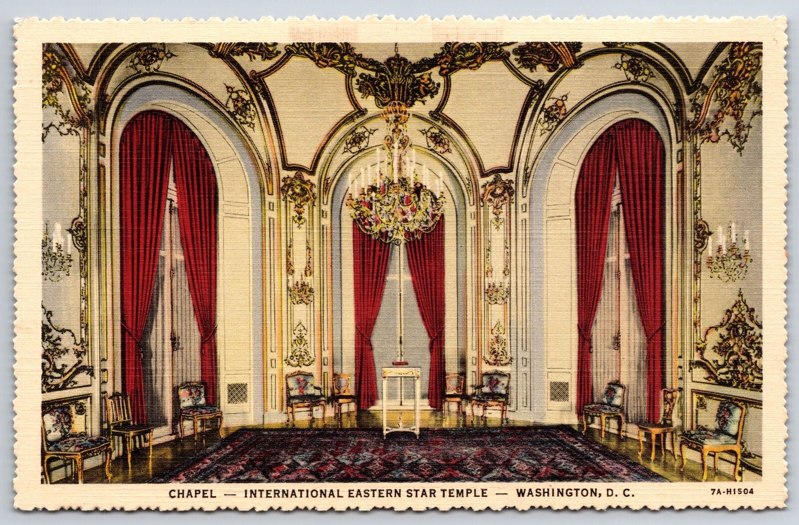 Washington DC~International Eastern Star Temple~Chapel Interior~1937 Linen PC