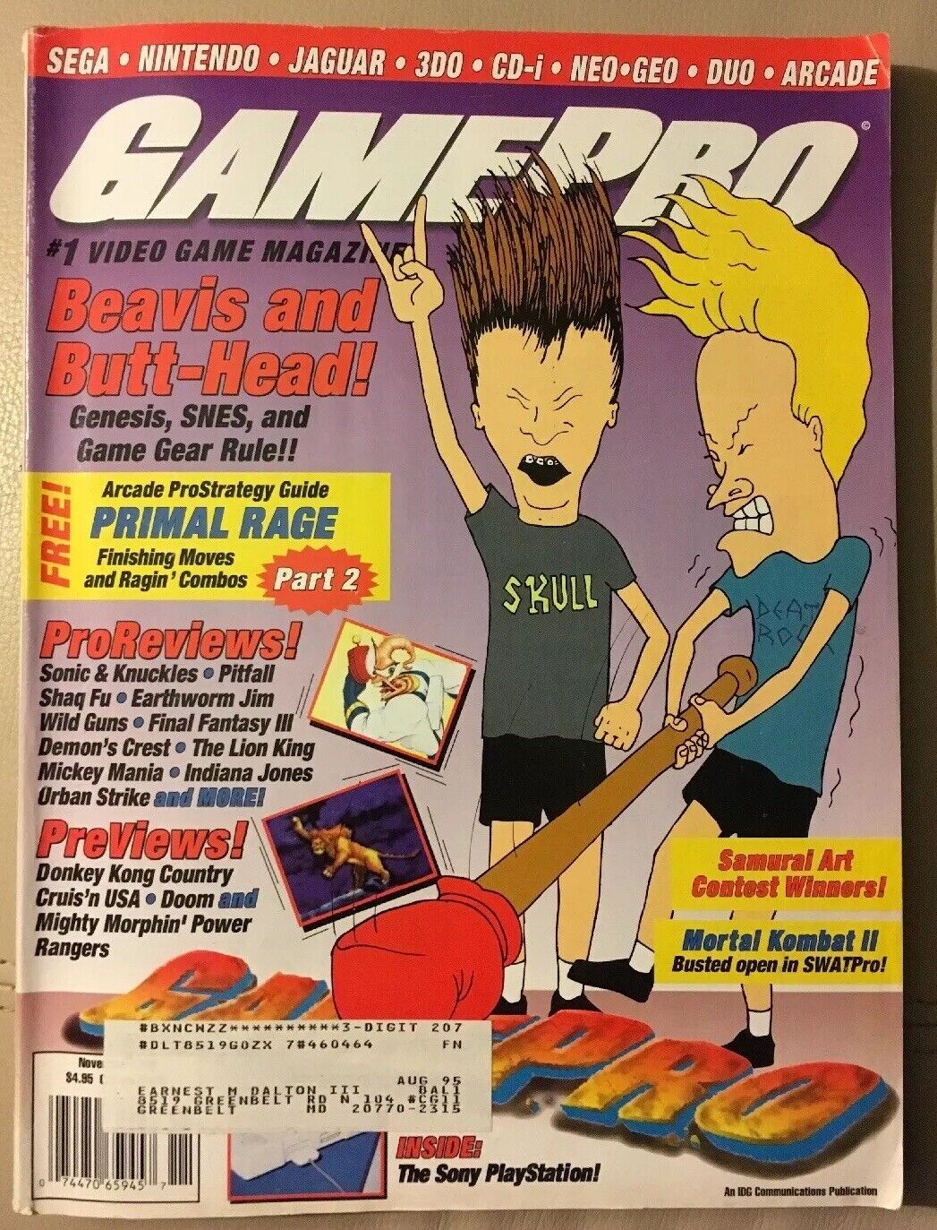 Collector Issue GAMEPRO Magazine 74 Vol 6 #11 Nov 1994 Beavis and Butthead