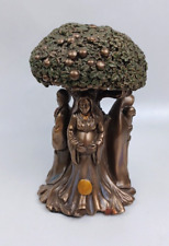 Celtic Sacred Moon Triple Goddess Maiden Under Tree of Life Statue 5.5 H picture