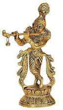 Hindu Metal Lord Krishna Playing Flute Idol Figurine Decorative Temple Décor picture