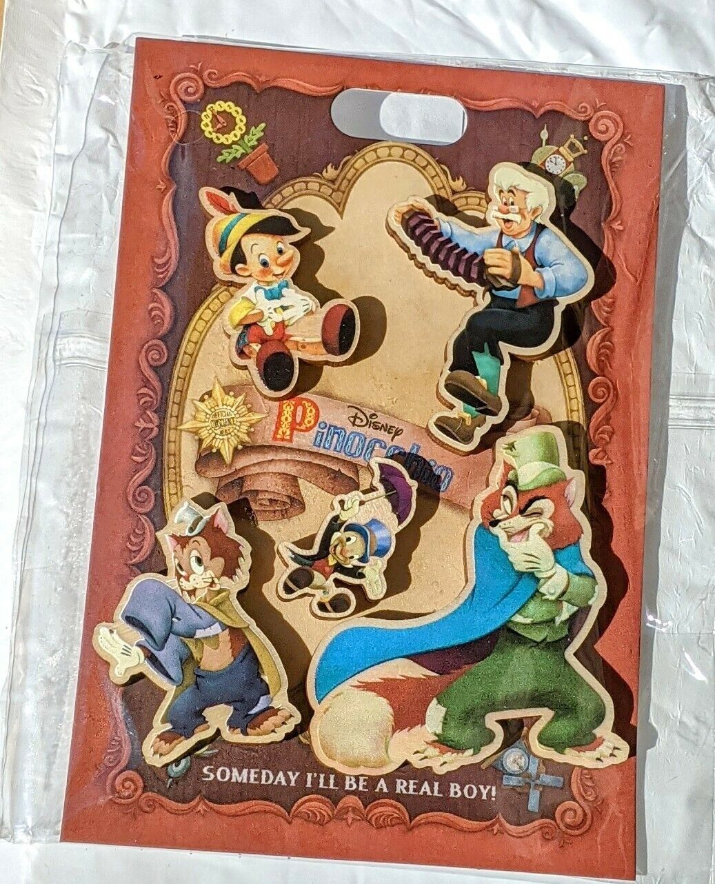 New Disney Store Japan Wood Pin Set Pinocchio 80th Anniversary & Magnet