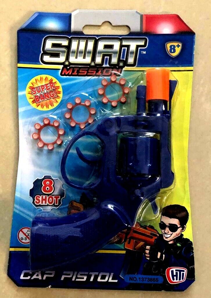 SWAT 8-SHOT CAP PISTOL GUN WITH 3 RINGS 24 SHOT PLASTIC TOY REVOLVER CHILDREN 8+ 
