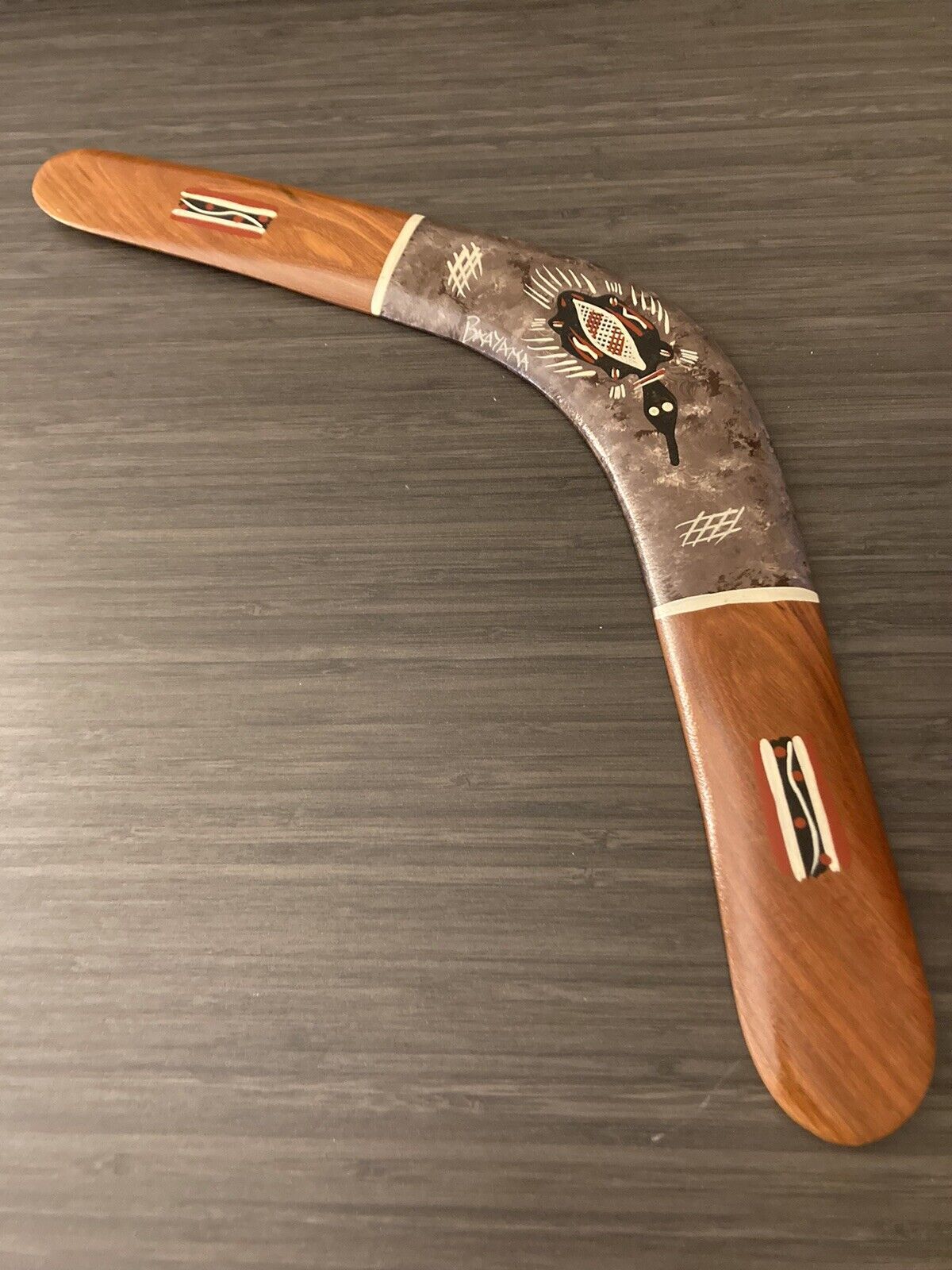 Boomerang 18” Wooden Hand Painted Aboriginal Art Stephen Hogarth(Baayama) Signed
