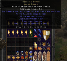 Diablo 2 Resurrected Hellfire Torch Charm Paladin +3 Skill PC PS D2R Item 17/20 picture