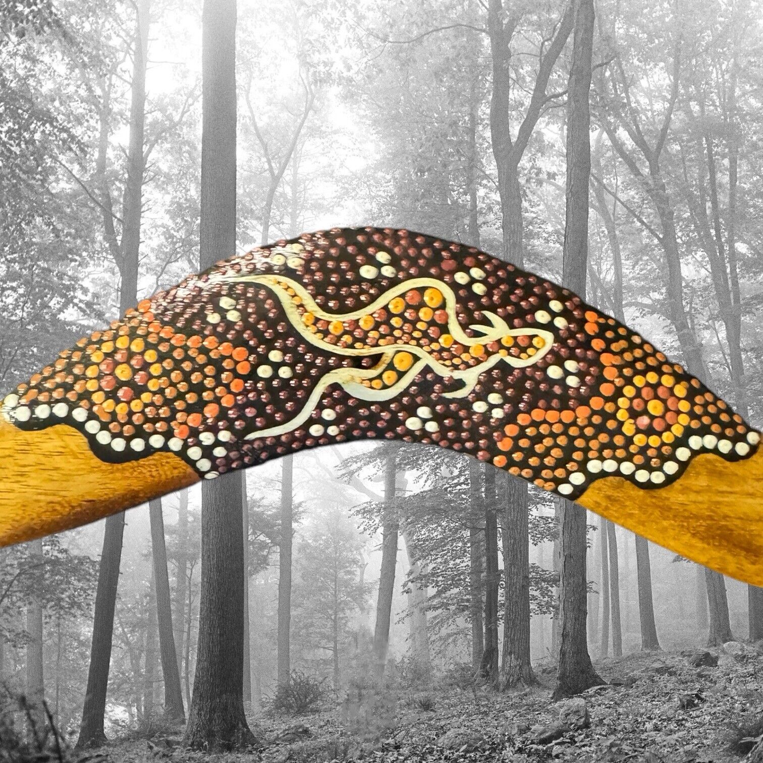 Dream Time Down Under 8” Boomerang From Australia Aboriginal Art Wood Authentic