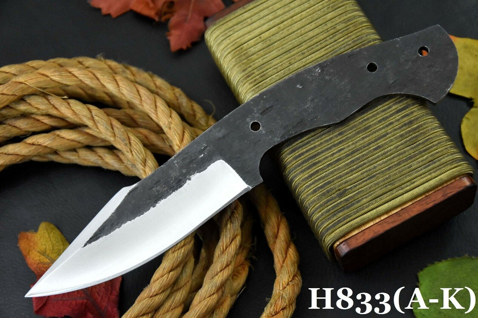 8.7"OAL Hammered 1095 High Carbon Steel Blank Blade Hunting Knife,No Damascus C 