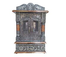 Wooden Mandir with Aluminum Sheet Finish Oxidized Home Temple Wooden Pooja Ghar picture