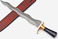 Flamberge Warrior Damascus Sword Custom Made - Hand Forged Damascus Steel 1674 picture