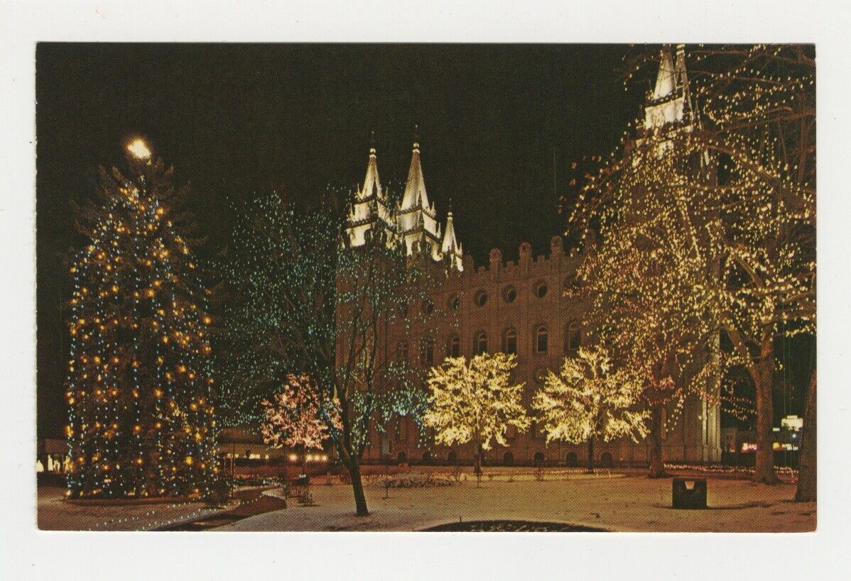 UT Postcard Christmas Time On Temple Square - Salt Lake City, Utah vtg S