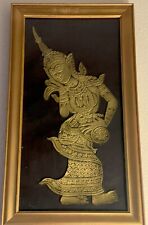 Thai Temple Rubbing Original Relief Gold Material Sculpture On Black Paper Board picture