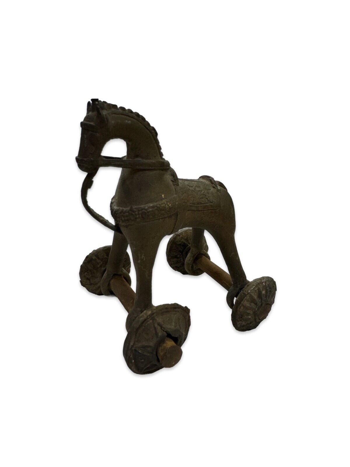 Brass Temple Relic Toy Figurine on Wheels on horse temple