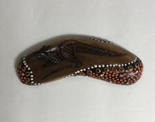 Australia Bunabiri Hand Painted Kangaroo Wooden Boomerang 4” Aboriginal Art picture