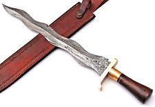 Flamberge Warrior Damascus Sword Custom Made - Hand Forged Damascus Steel 1672 picture