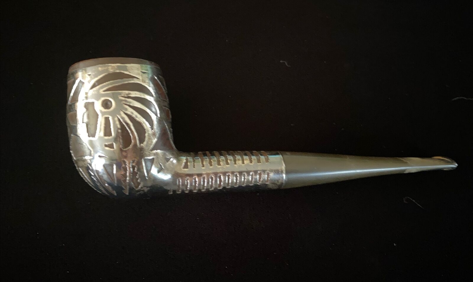 Vintage Sterling Silver 925 Overlay Tobacco Pipe American Indian Warrior/ Chief