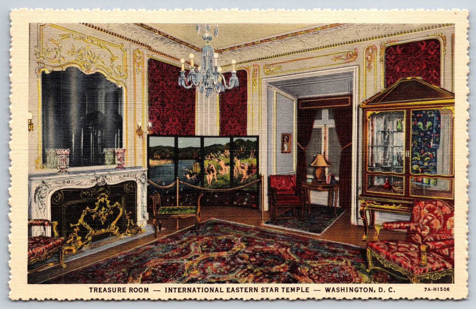 Washington DC~Eastern Star Temple Interior~Treasure Room~1937 Linen Postcard