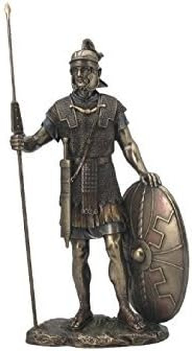 Roman Warrior with Spear and Shield Statue Sculpture