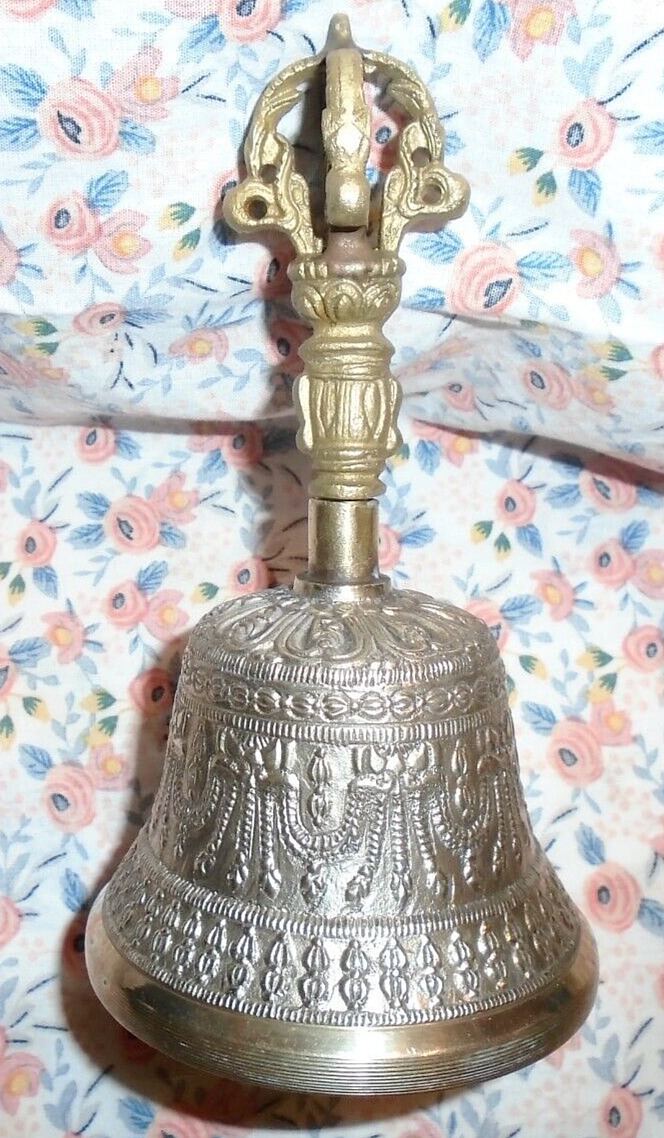 Tibetan Buddhist Brass Temple Hand Bell Loud 6'' Face on Handle Ritual