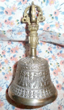 Tibetan Buddhist Brass Temple Hand Bell Loud 6'' Face on Handle Ritual picture
