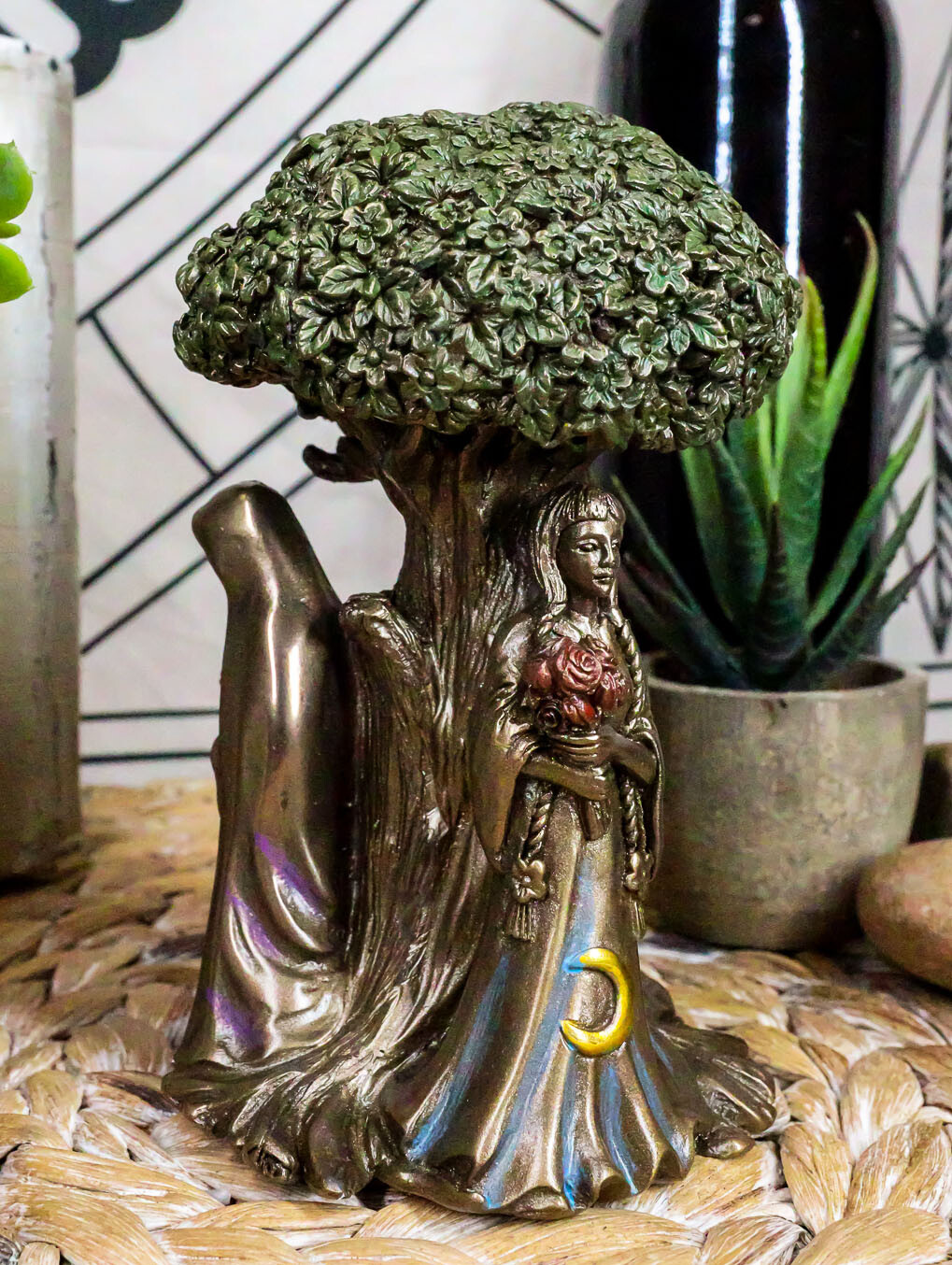 Ebros Celtic Sacred Moon Triple Goddess Maiden Under Tree of Life Statue 5.5 H