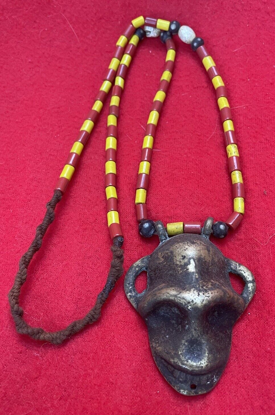 Naga Headhunter Vintage Beaded Warrior Necklace With Bronze Monkey Head