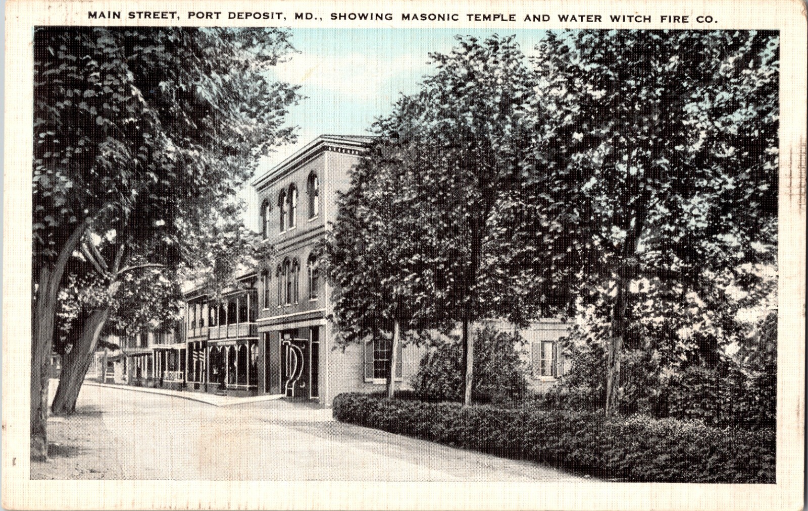 Postcard Main Street Port Deposit MD Masonic Temple Water Witch Fire Co 1939 Postcard Main Street Port Deposit MD Masonic Temple Water Witch Fire Co 1939