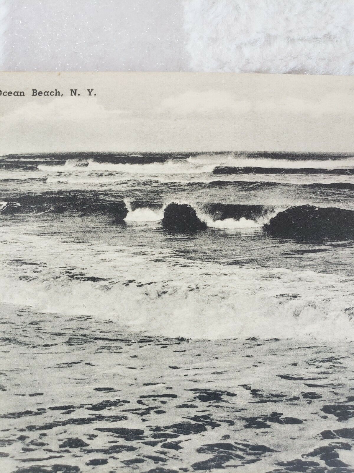 C 1910 Sea Foam Ocean Beach NY Waves Break Albertype Postcard