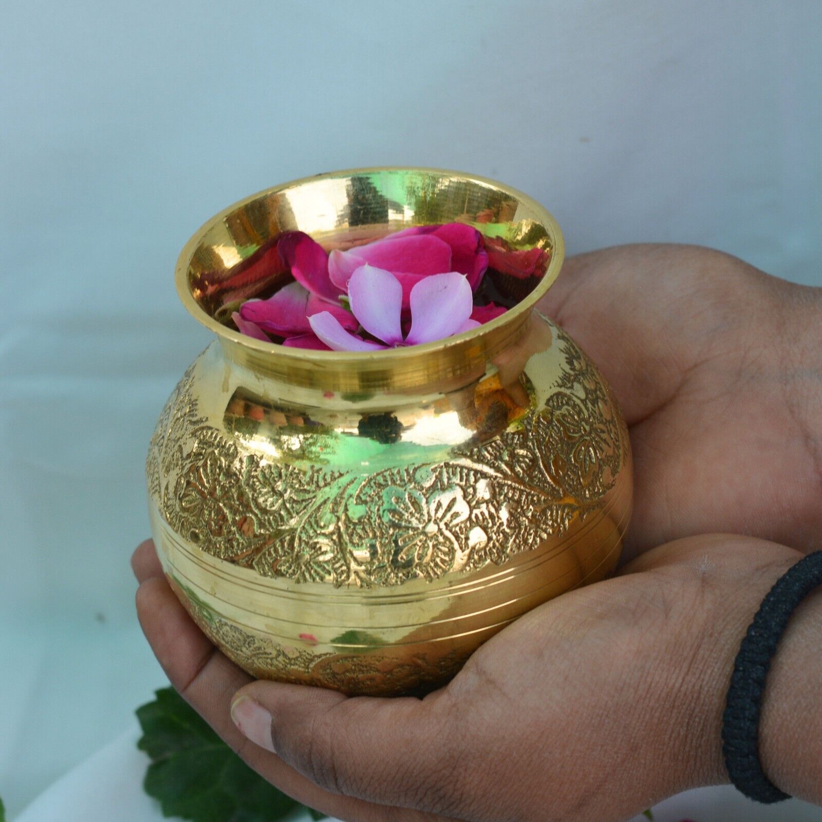 Pure Brass Designer  Lota Pooja Kalash Karwa Chauth Lota For Diwali Temple Use