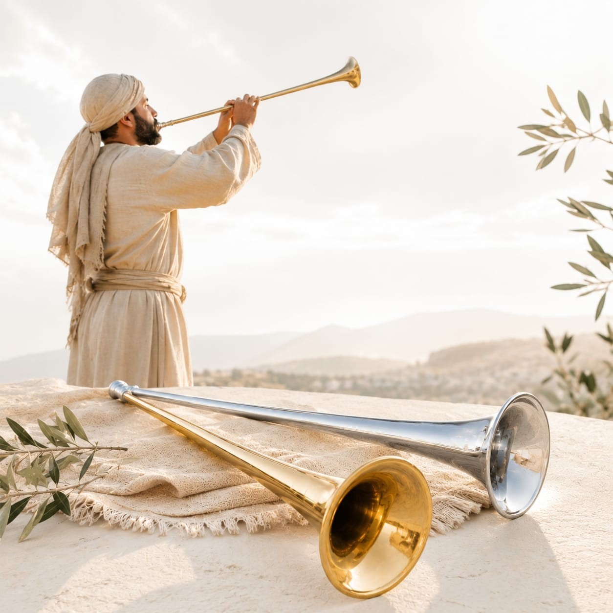Biblical Silver Temple Trumpet Shofar Copper Chatzotzra 27 Biblical Silver Temple Trumpet Shofar Copper Chatzotzra 27