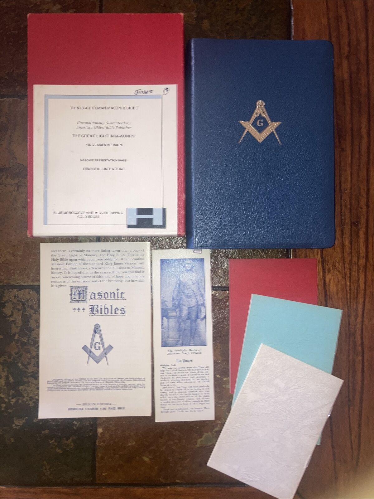 Holman 1968 Masonic Freemason Holy Bible Temple illustrated Edition W/ Ephemera