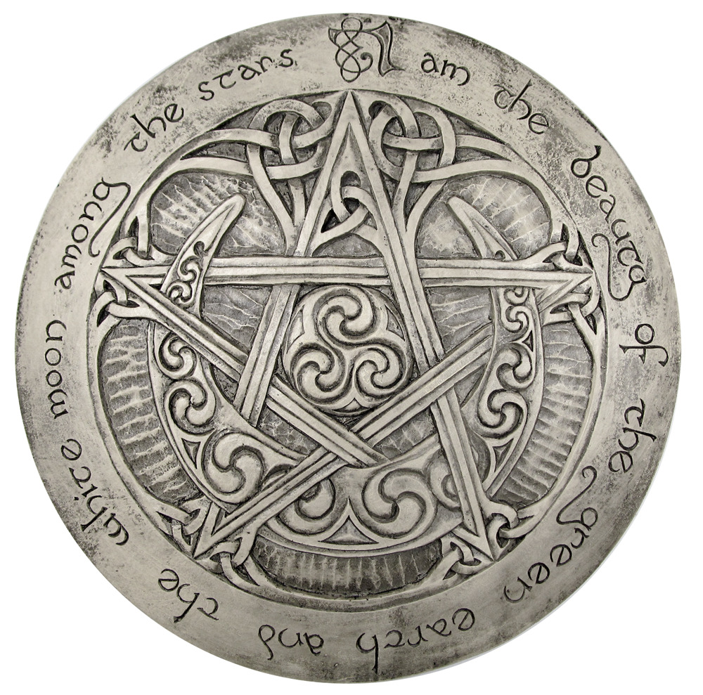 Large Moon Pentacle Plaque - Stone Finish - Dryad Design Pagan Wicca Pentagram
