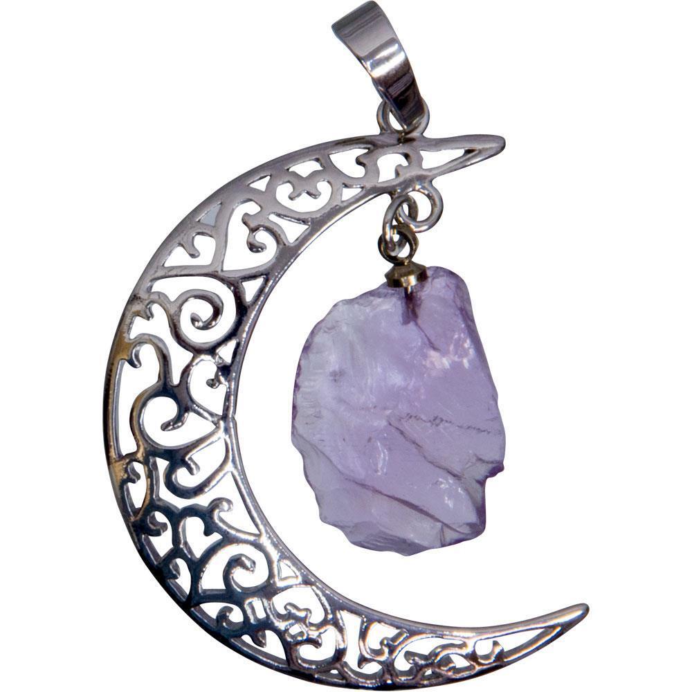 Celtic Crescent Moon Pendant with Amethyst Stone