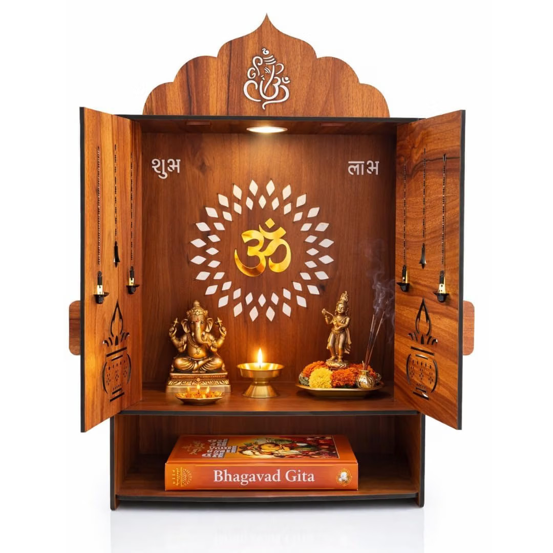 Wooden MDF Home Temple Pooja Mandir with Door & LED Light ( 49 x 30 x 20 CM )